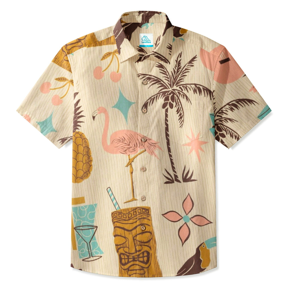 LeosWare® Men's Hawaiian Shirt Short Sleeve Button-up Breathable & Quick-Dry Aloha Tropical Paradise Vibes