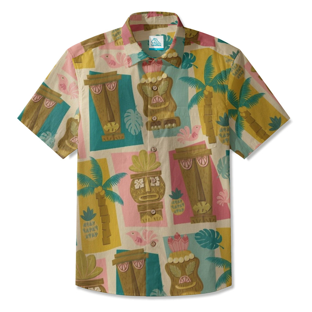LeosWare® Men's Hawaiian Shirt Short Sleeve Button-up Breathable & Quick-Dry Aloha Vintage Tiki