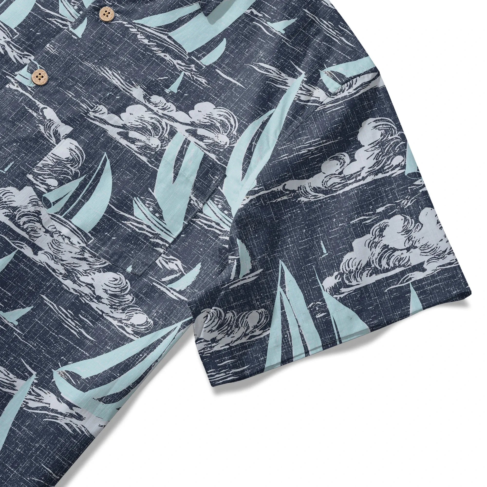 LeosWare® Sailboat Men's Hawaiian Shirt Short Sleeve Button-up 100% Cotton Blue Aloha Sailing To The Horizon