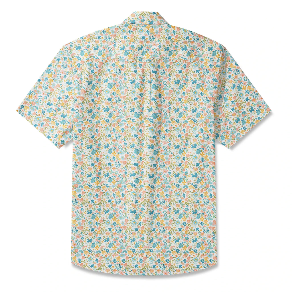 LeosWare® Flower Men's Hawaiian Shirt Short Sleeve Button-up 100% Cotton Beige Aloha Sunny Day Wildflowers