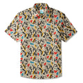 LeosWare® Men's Hawaiian Shirt Short Sleeve Button-up 100% Cotton Beige Aloha Graffiti Impressions