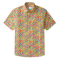 LeosWare® Men's Hawaiian Shirt Short Sleeve Button-up 100% Cotton Green Aloha Spring Blossom Notes
