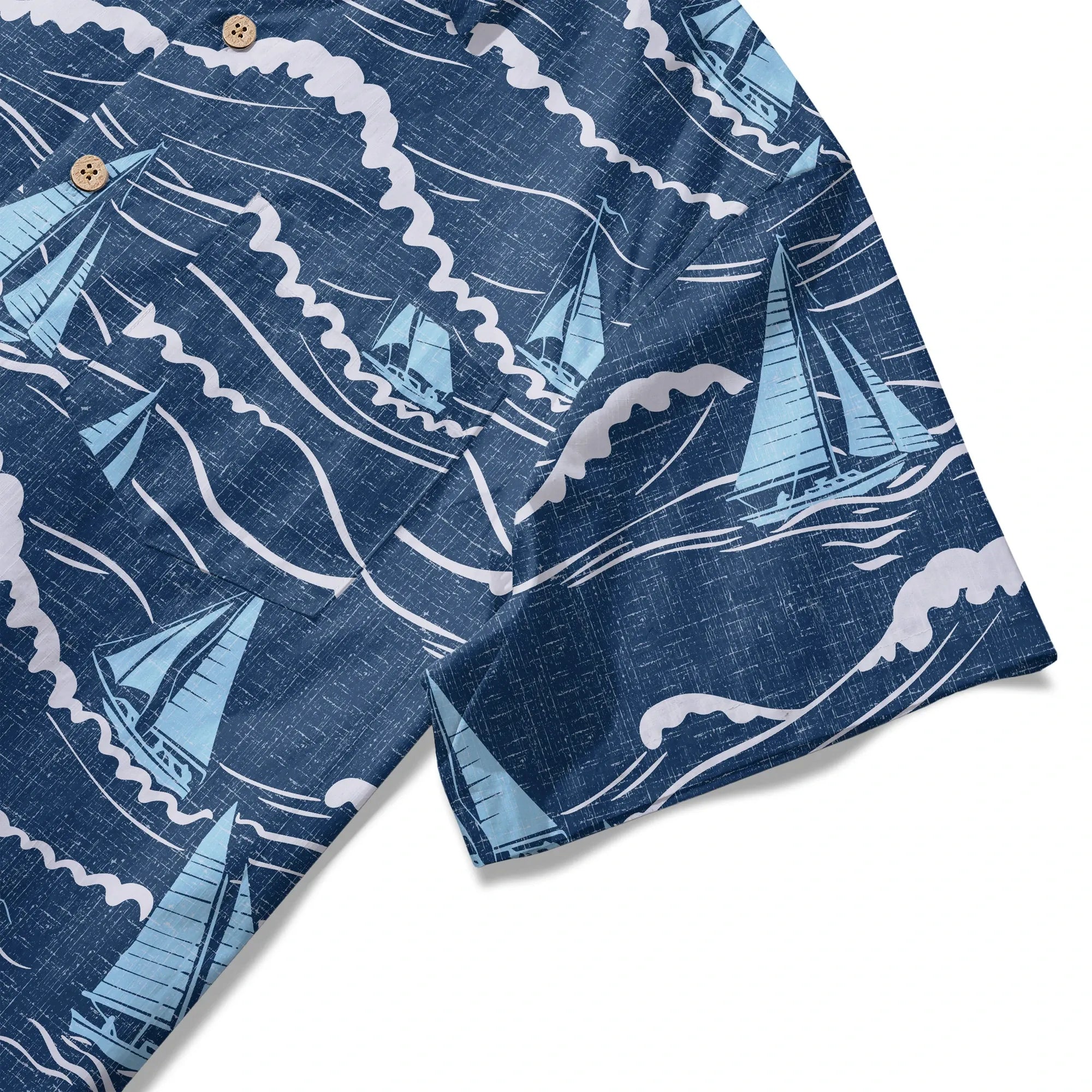 LeosWare® Sailboat Men's Hawaiian Shirt Short Sleeve Button-up 100% Cotton Blue Aloha Blue Sail Adventure