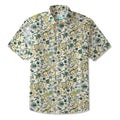 LeosWare® Men's Hawaiian Shirt Short Sleeve Button-up 100% Cotton Green Aloha Vintage Almond Blossom