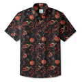 LeosWare® Men's Hawaiian Shirt Short Sleeve Button-up 100% Cotton Black Apace Aloha Crimson Celestial River