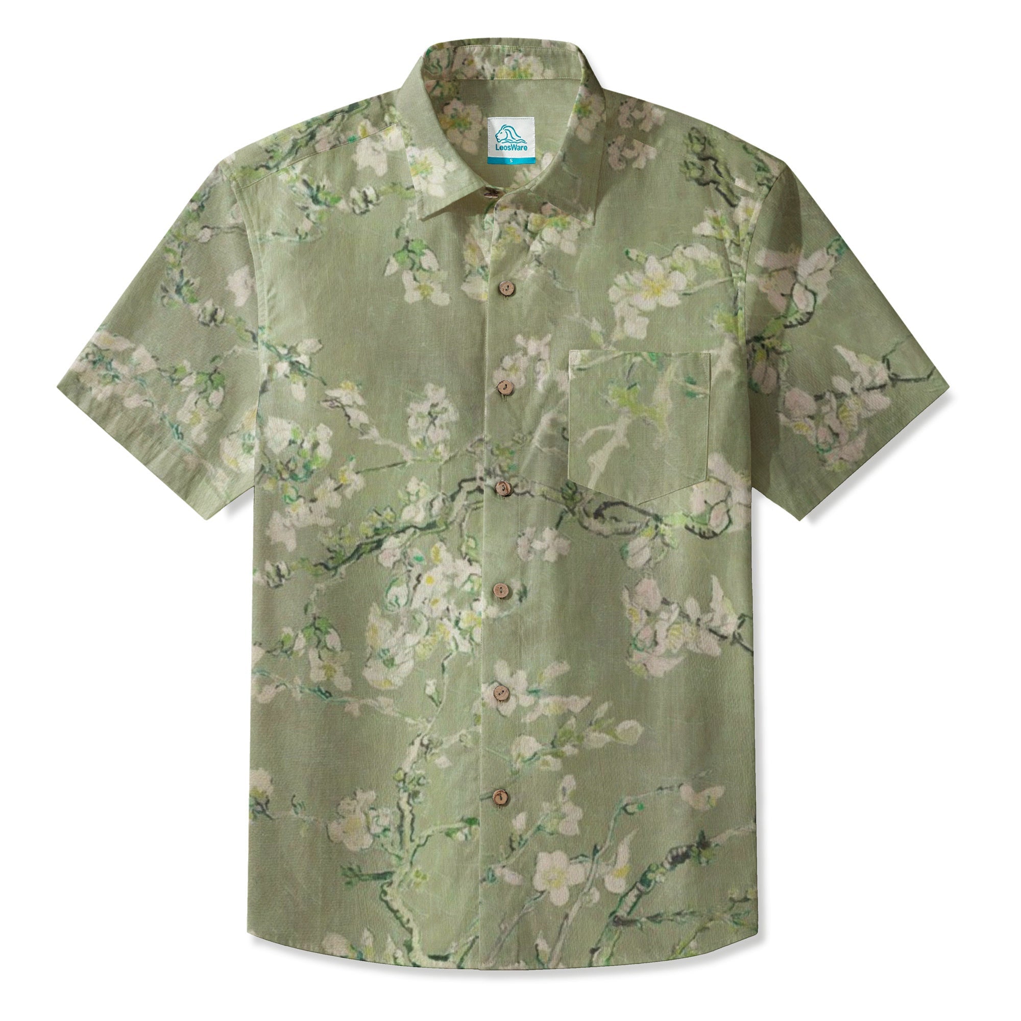 LeosWare® Men's Hawaiian Shirt Short Sleeve Button-up Breathable & Quick-Dry Aloha Blossom In Silence