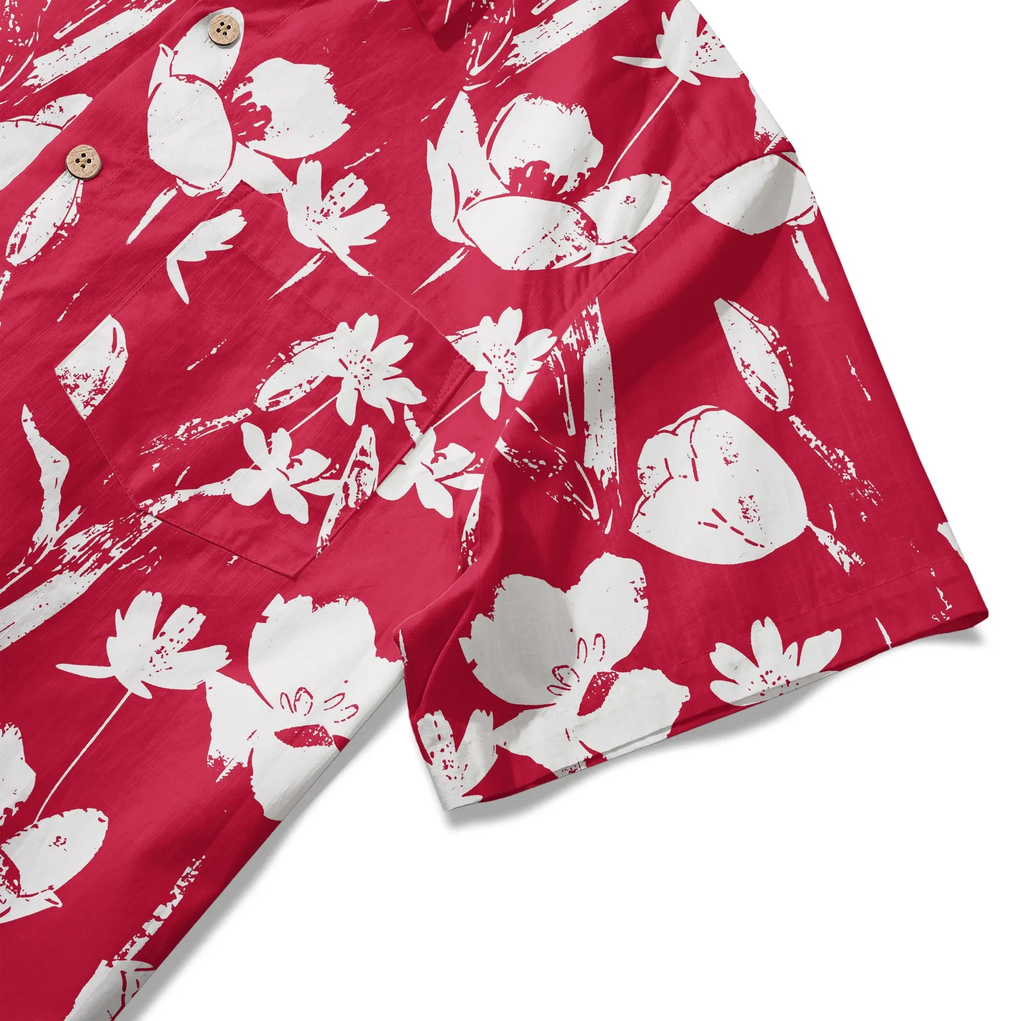 LeosWare® Flower Men's Hawaiian Shirt Short Sleeve Button-up 100% Cotton Red Aloha Red Earth Aroma