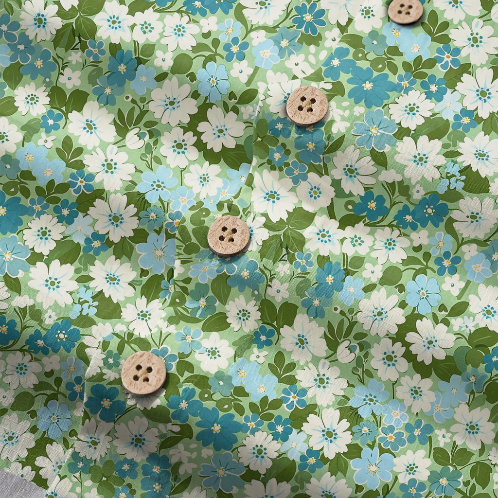 LeosWare® Flower Men's Hawaiian Shirt Short Sleeve Button-up 100% Cotton Green Aloha Fresh Blooms