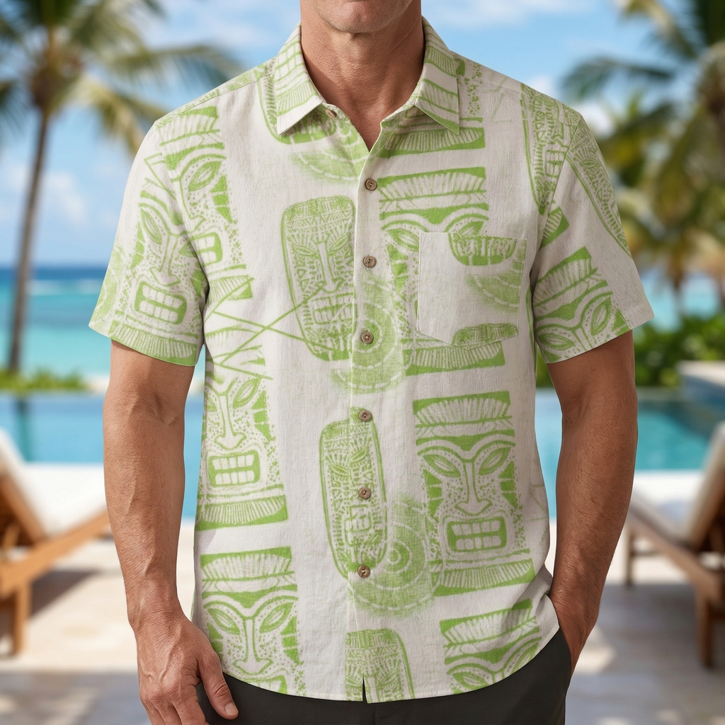 LeosWare® Men's Hawaiian Shirt Short Sleeve Button-up Premium polyester fabric Aloha Tropical Vibes