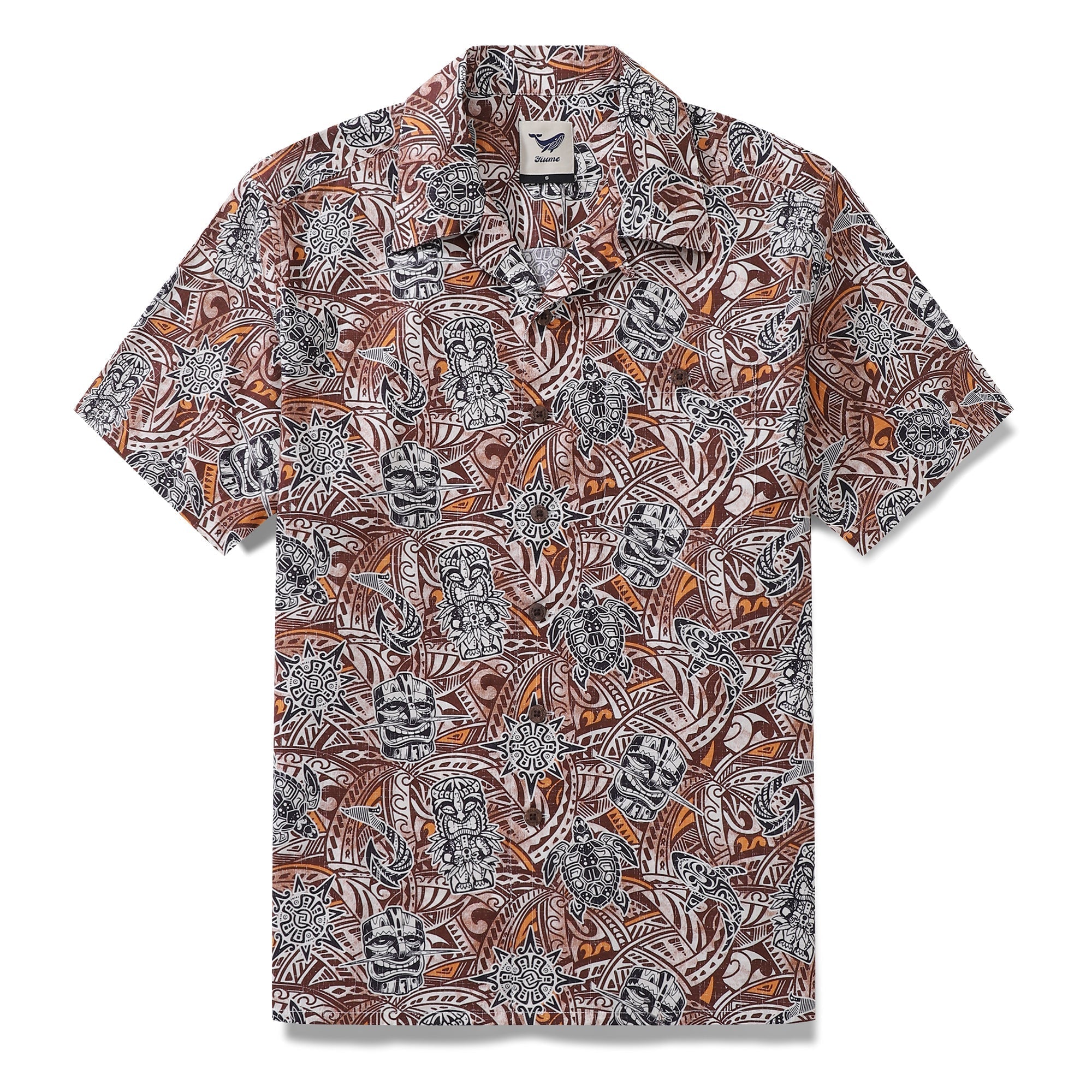 Hawaiian Shirt For Men Tiki Totem Vintage Shirt Camp Collar 100% Cotton