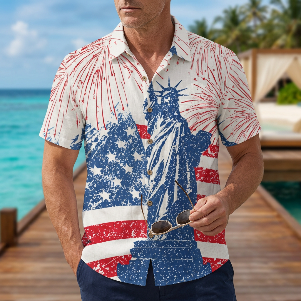 LeosWare® Men's Hawaiian Shirt Short Sleeve Button-up Breathable & Quick-Dry Aloha Triumphant Fireworks