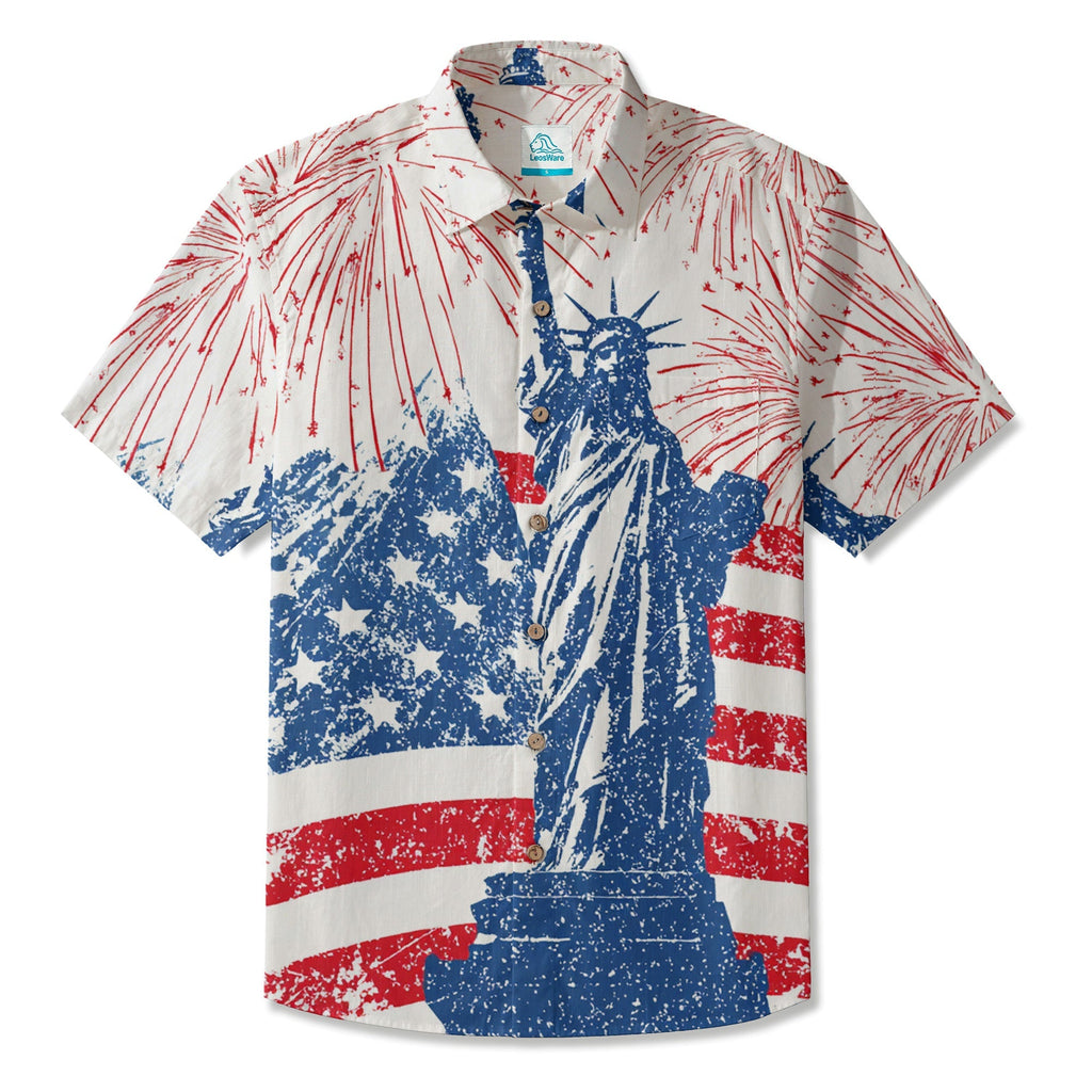 LeosWare® Men's Hawaiian Shirt Short Sleeve Button-up Breathable & Quick-Dry Aloha Triumphant Fireworks