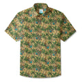 LeosWare® Men's Hawaiian Shirt Short Sleeve Button-up 100% Cotton Green Aloha Skeleton's Coconut Beach Vacation
