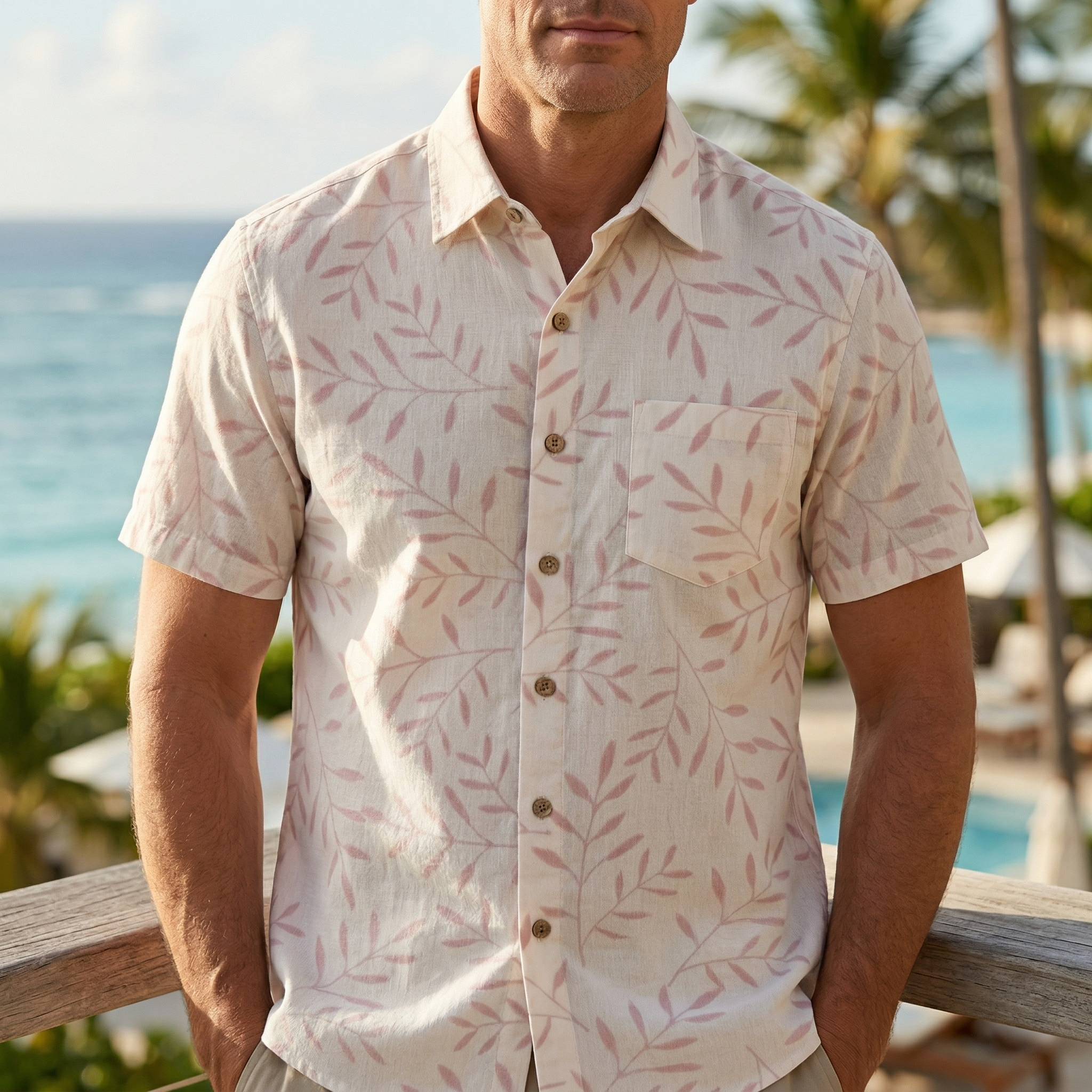 LeosWare® Men's Hawaiian Shirt Short Sleeve Button-up 95% Polyester, 5% Spandex Aloha Gentle Boughs