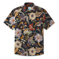 LeosWare® Men's Hawaiian Shirt Short Sleeve Button-up 100% Cotton Black Aloha Charcoal Gray