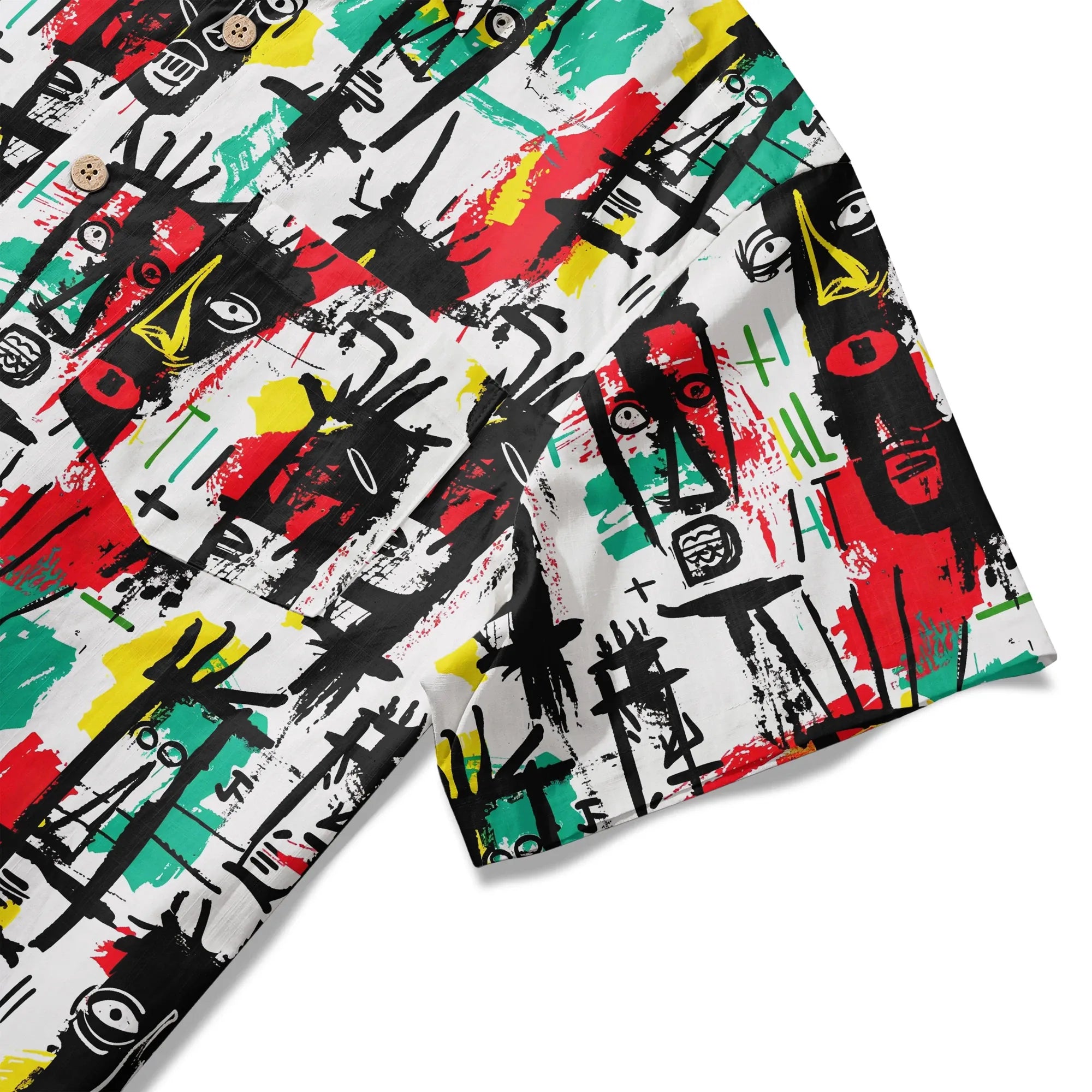 LeosWare® Men's Hawaiian Shirt Short Sleeve Button-up 100% Cotton White Aloha Quirky Face Doodles