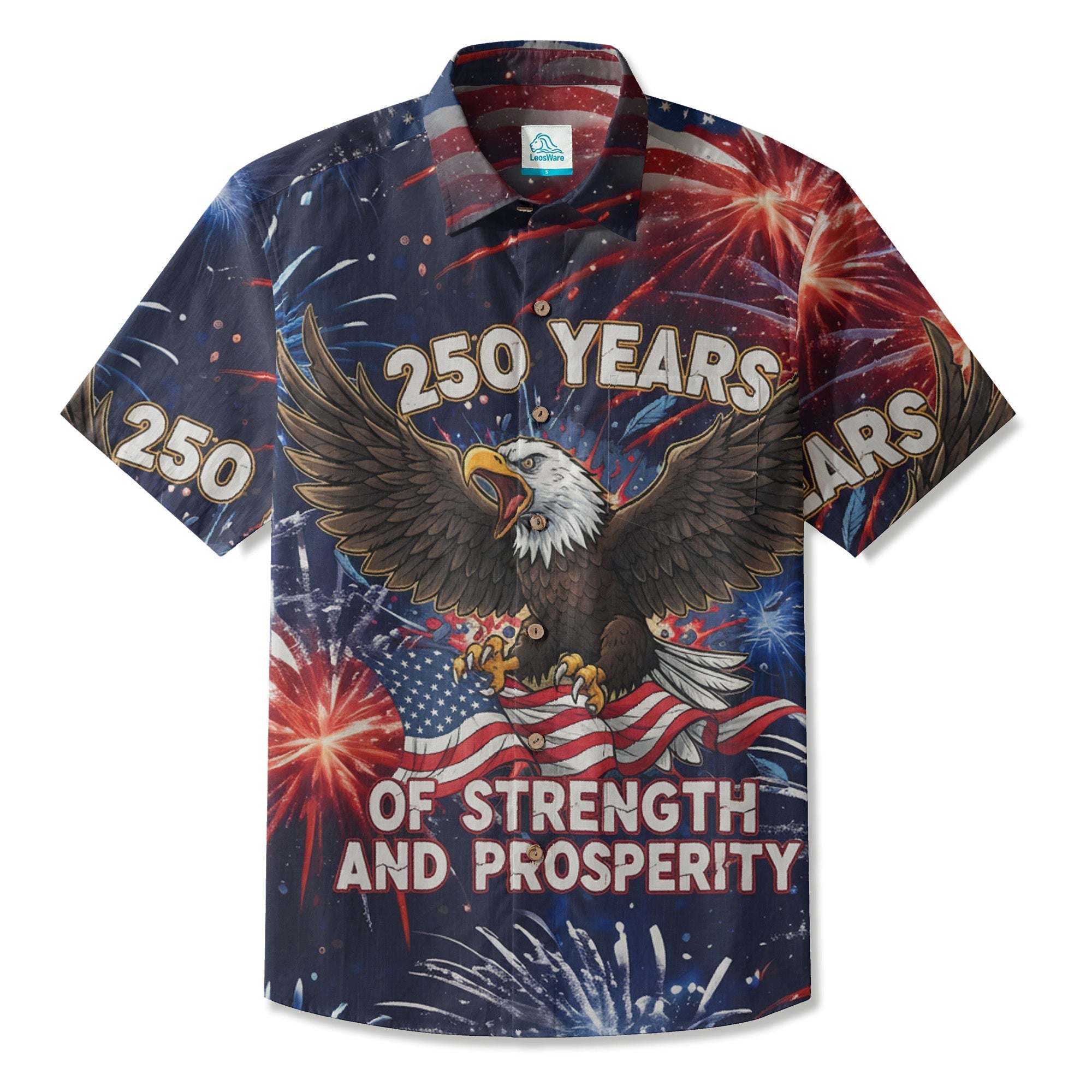 LeosWare® Men's Hawaiian Shirt Short Sleeve Button-up Breathable & Quick-Dry Aloha Freedom And Success On Independence Day