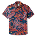 LeosWare® Plant Men's Hawaiian Shirt Short Sleeve Button-up 100% Cotton Blue Aloha Red Fern Night Shadows