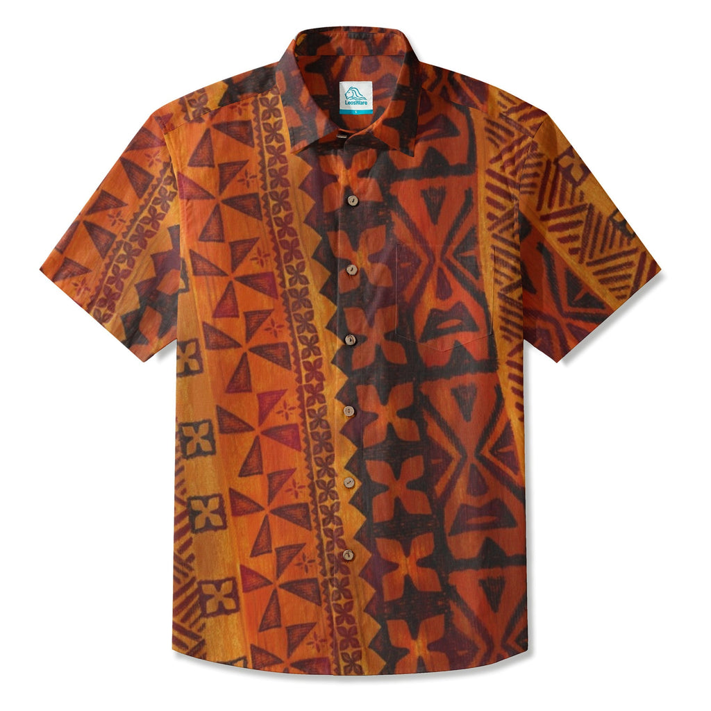LeosWare® Men's Hawaiian Shirt Short Sleeve Button-up Breathable & Quick-Dry Aloha Tropical Sunset Tiki