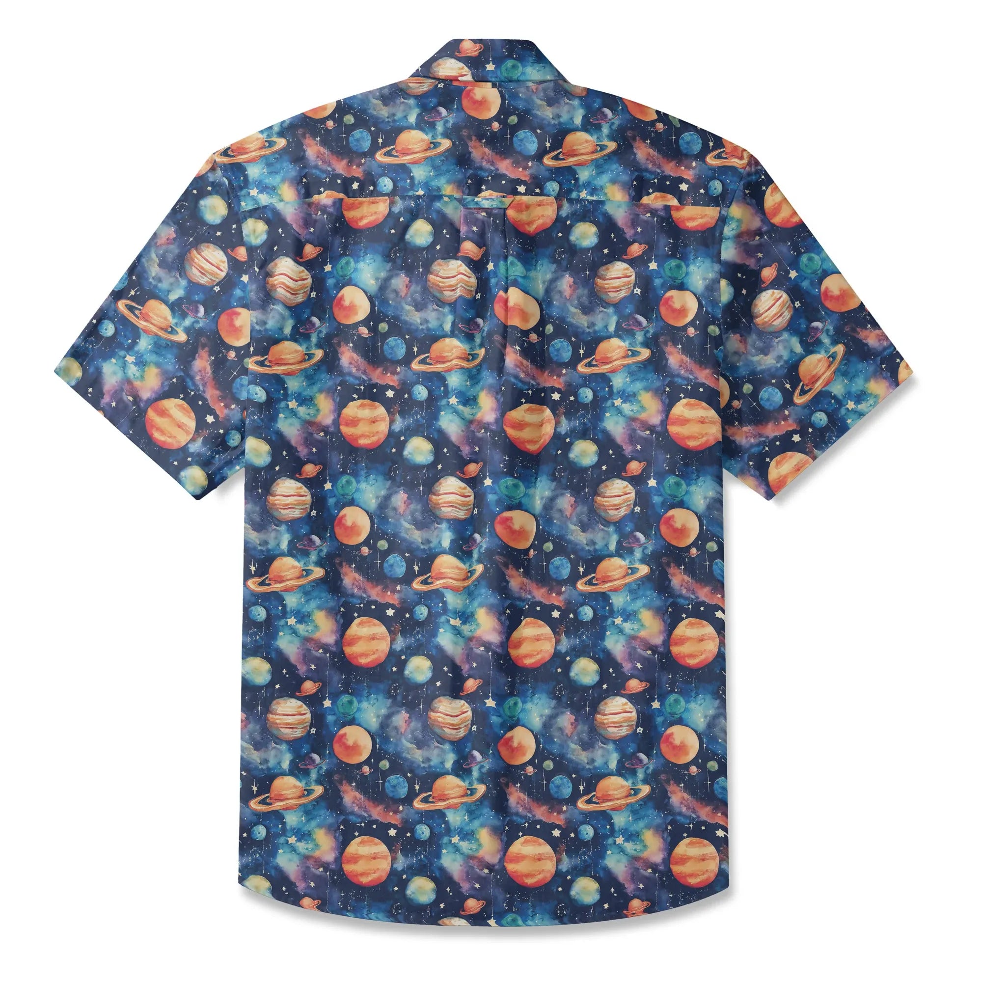LeosWare® Men's Hawaiian Shirt Short Sleeve Button-up 100% Cotton Blue Aloha Starry Journey