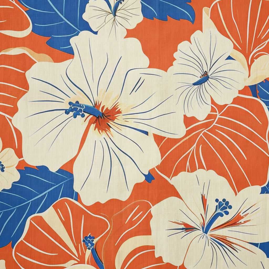 LeosWare® Men's Hawaiian Shirt Short Sleeve Button-up 100% Cotton Orange Aloha Orange Blue Hibiscus Whispers