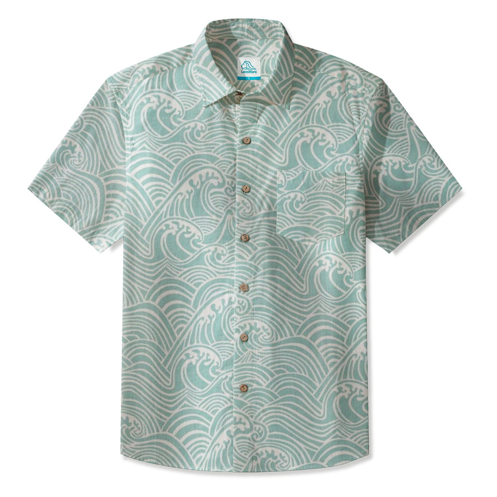 LeosWare® Men's Hawaiian Shirt Short Sleeve Button-up Breathable & Quick-Dry Aloha Wave Of The Blue Ocean