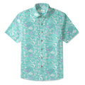 LeosWare® Men's Hawaiian Shirt Short Sleeve Button-up 100% Cotton Blue Aloha Azure Islet Sea Turtle