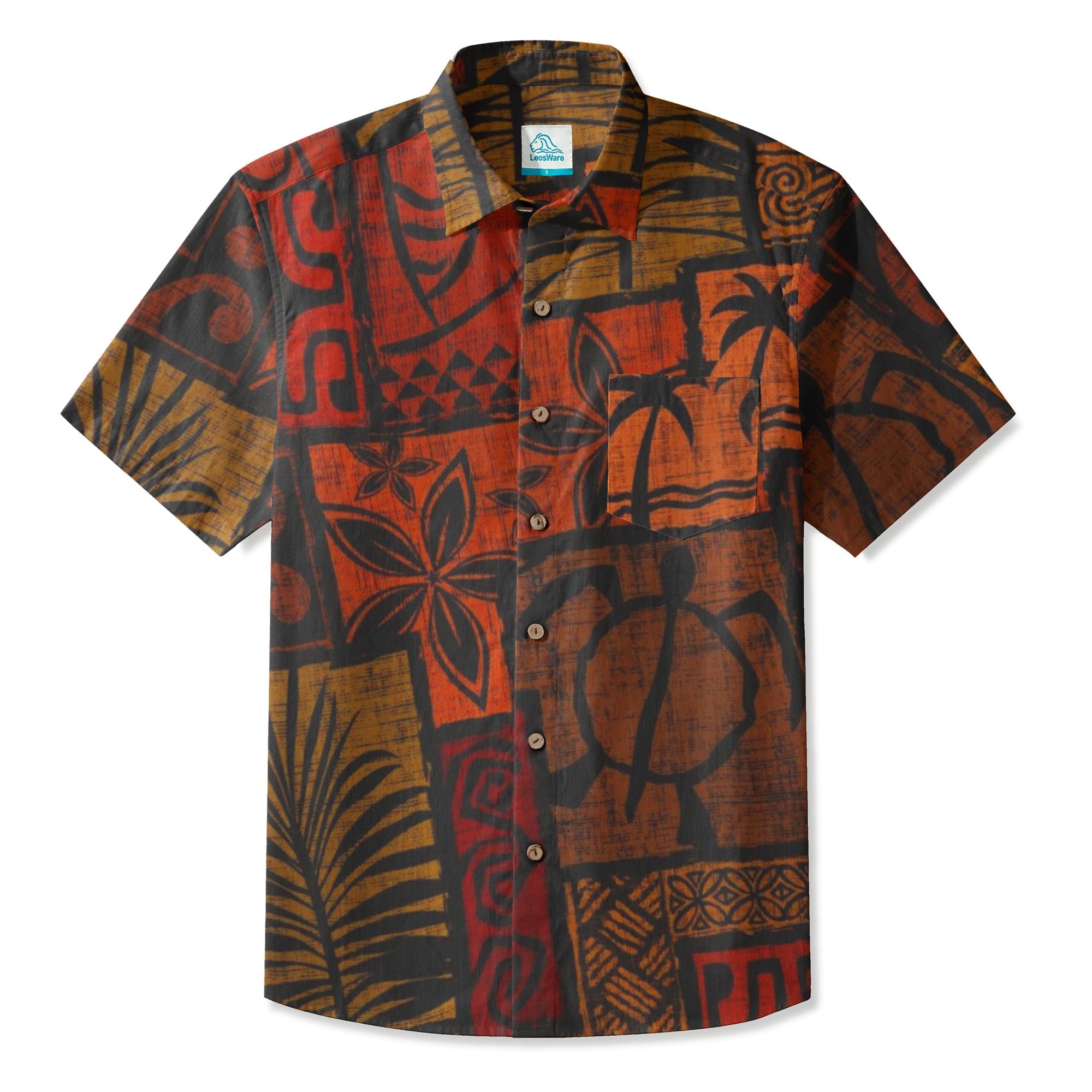 LeosWare® Men's Hawaiian Shirt Short Sleeve Button-up Breathable & Quick-Dry Aloha Tiki Mood(Aqua Green)