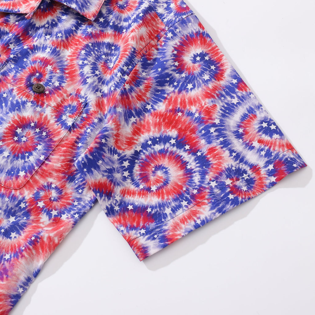 Hawaiian Shirt For Men Tie-dyed National Flag Print Shirt Camp Collar 100% Cotton