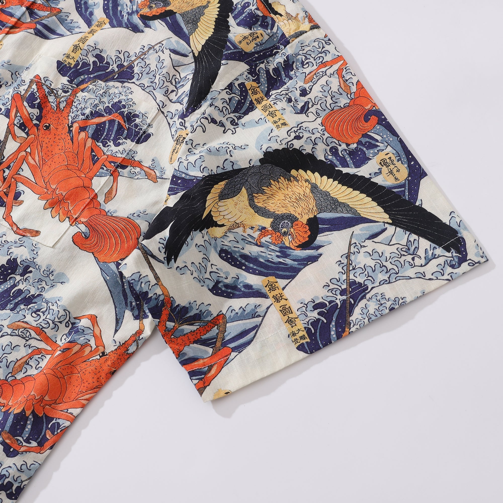 Mens Casual Hawaiian Shirt Cock Lobster Chart Cotton Short Sleeve Aloha Shirt