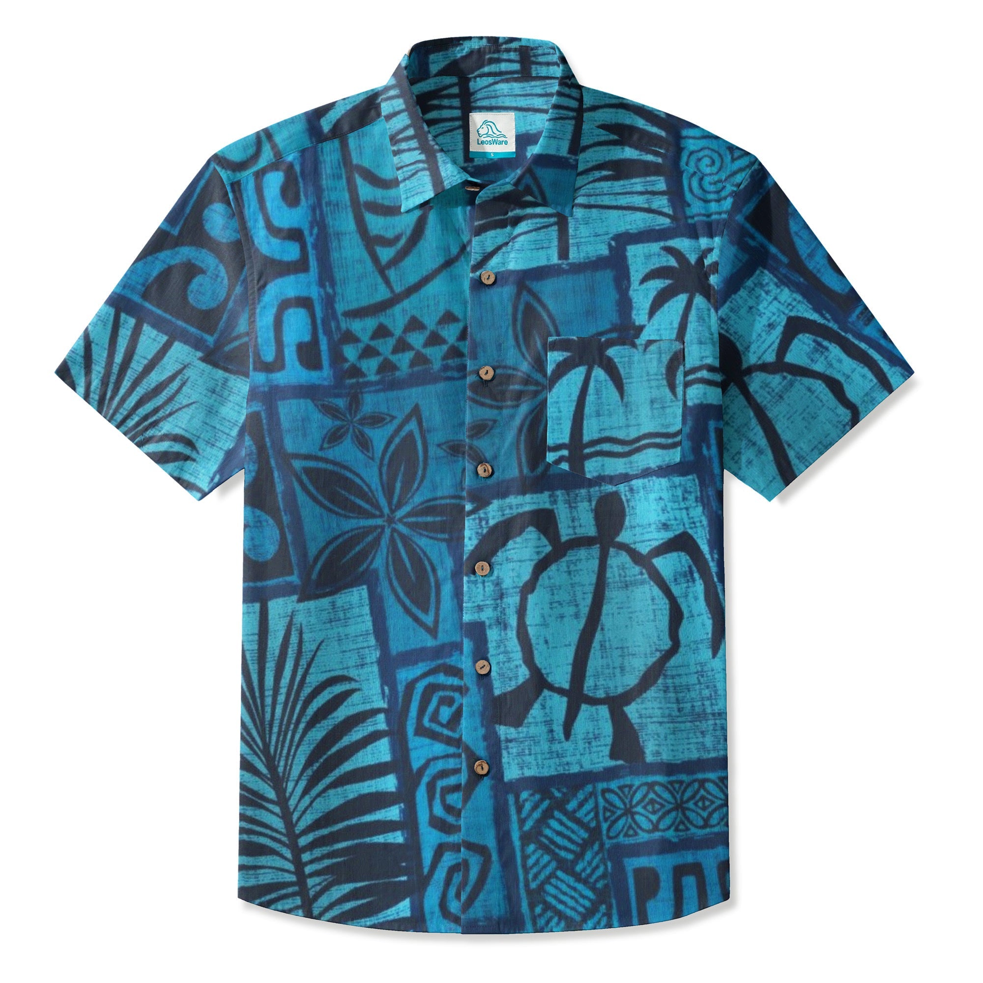 LeosWare® Men's Hawaiian Shirt Short Sleeve Button-up Breathable & Quick-Dry Aloha Tiki Mood(Mint Green)