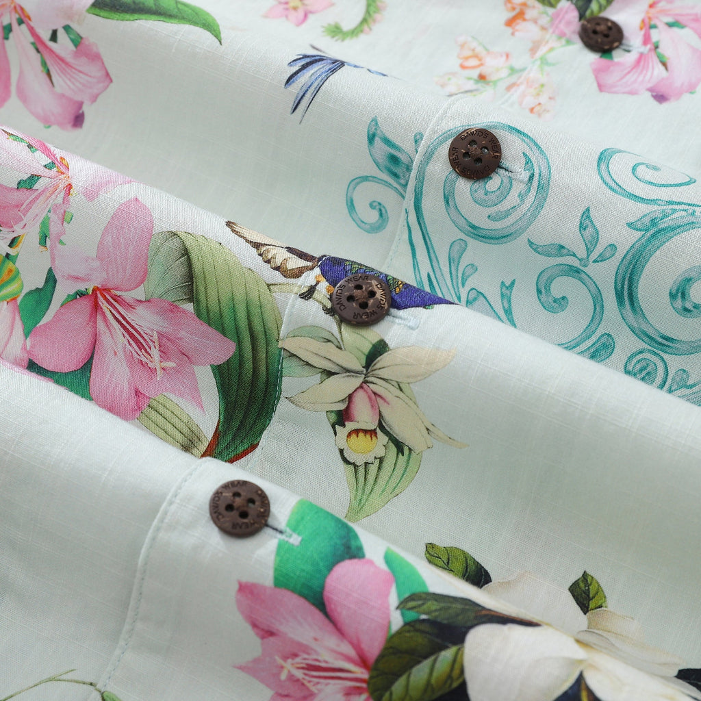 Hawaiian Shirts For Men Hummingbird Print Shirt 100% Cotton