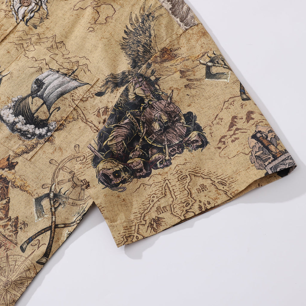 Men's Hawaiian Shirt Swashbucklers' Quest Cotton Button-down Short Sleeve Aloha Shirt