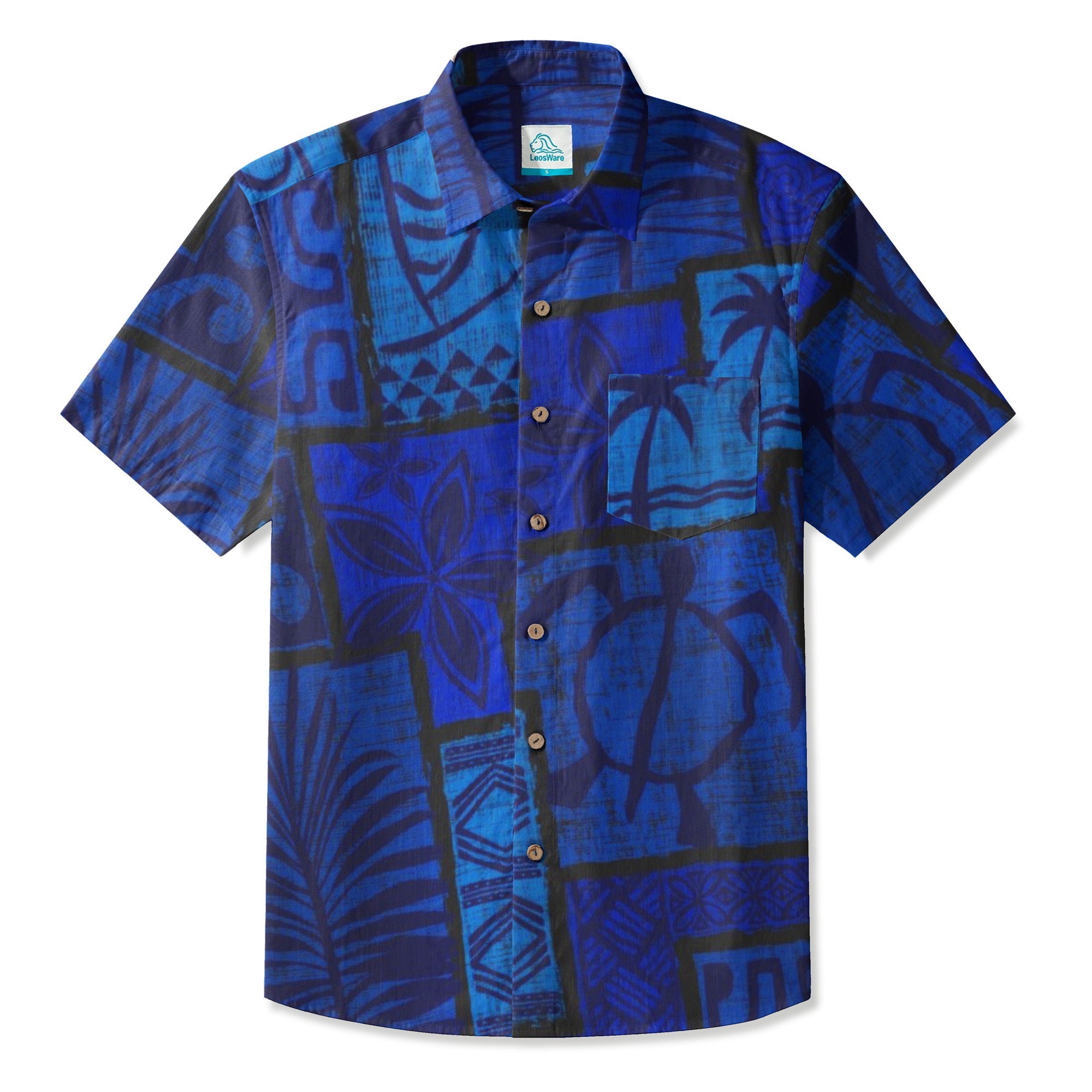 LeosWare® Men's Hawaiian Shirt Short Sleeve Button-up Breathable & Quick-Dr Aloha Tiki Mood(Palm Green)