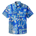 LeosWare® Men's Hawaiian Shirt Short Sleeve Button-up Breathable & Quick-Dry Aloha Tiki Mood(Ocean Blue)