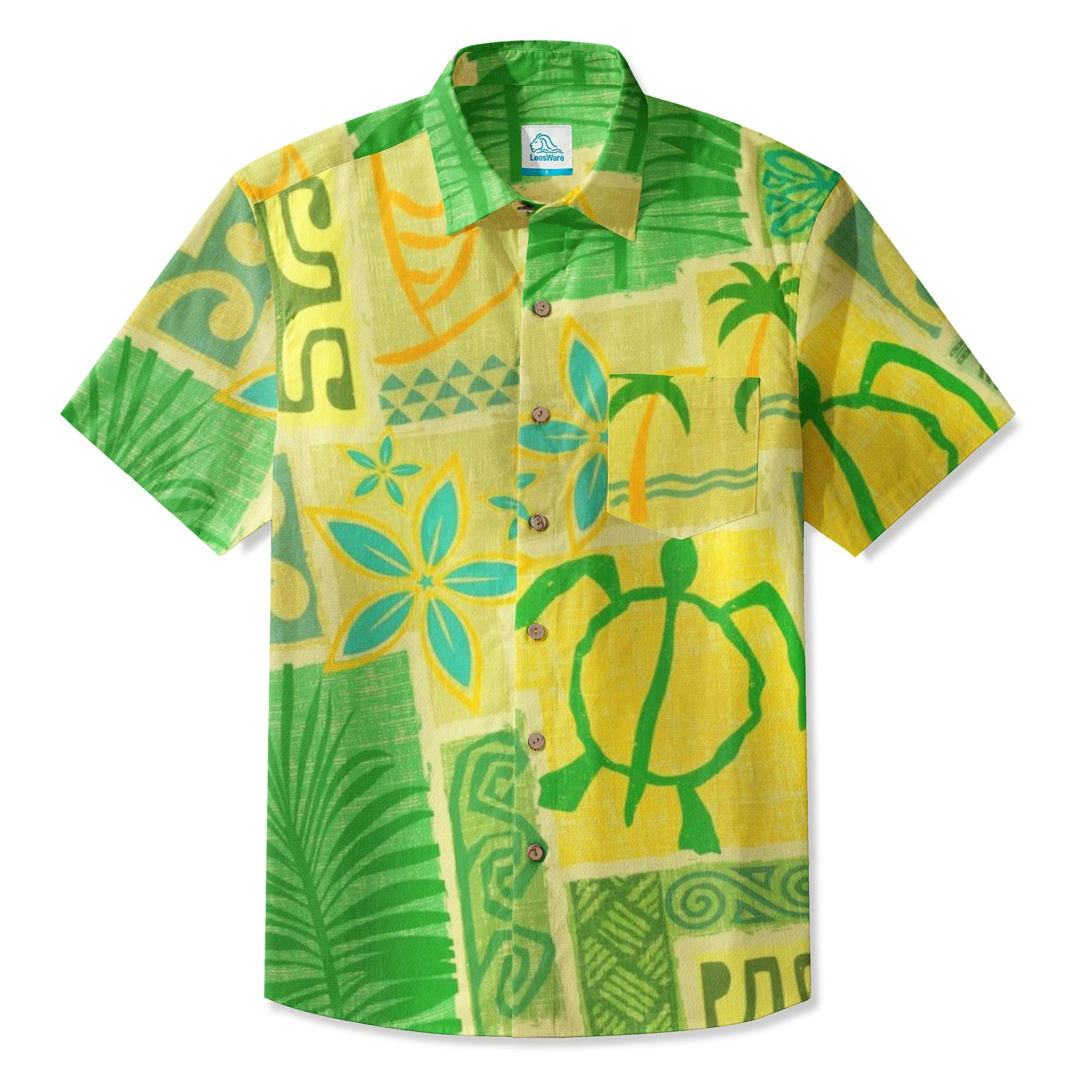 LeosWare® Men's Hawaiian Shirt Short Sleeve Button-up Breathable & Quick-Dry Aloha Tropical Tiki Mood(Sunset Orange)