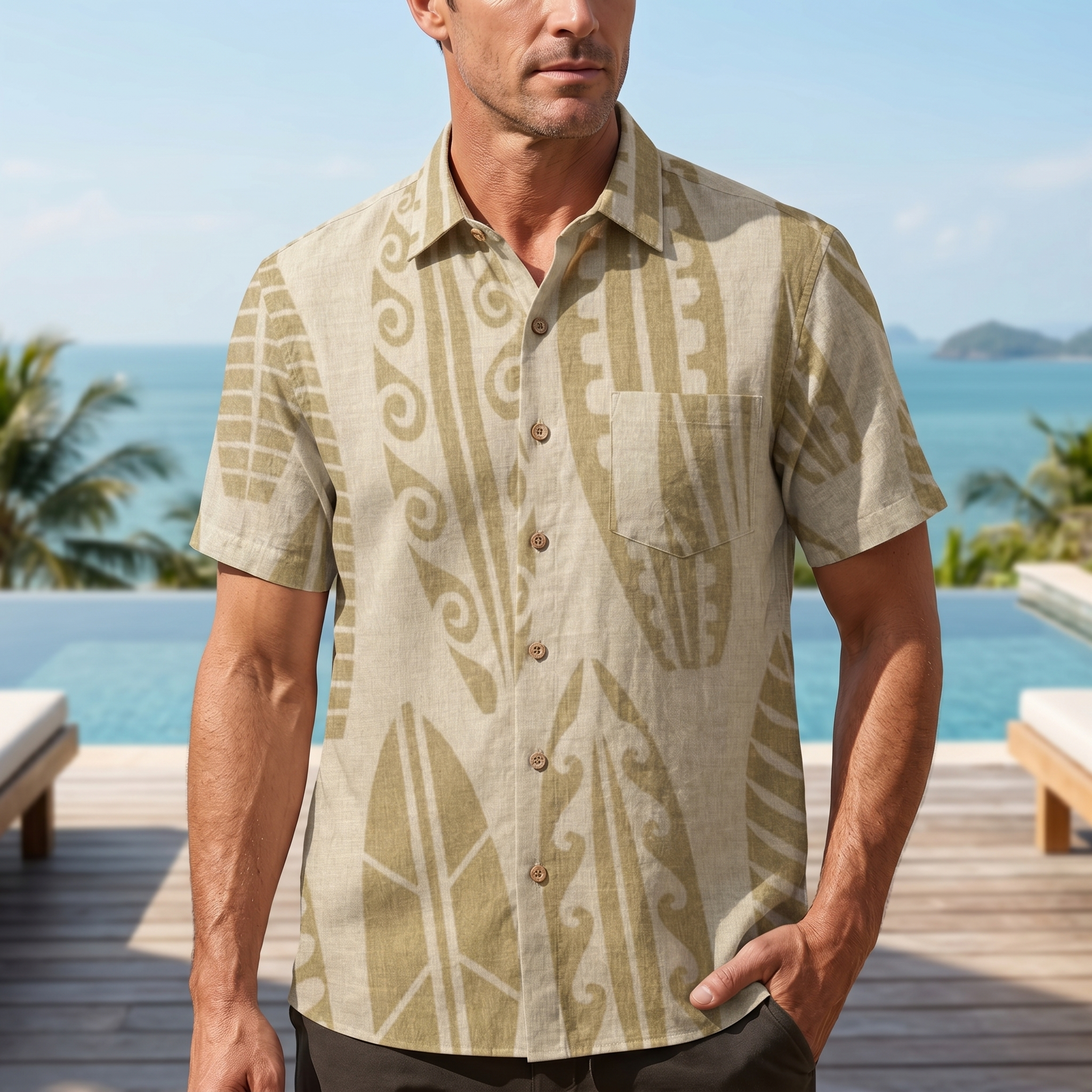 LeosWare® Men's Hawaiian Shirt Short Sleeve Button-up 95% Polyester, 5% Spandex Aloha Surf The Dunes