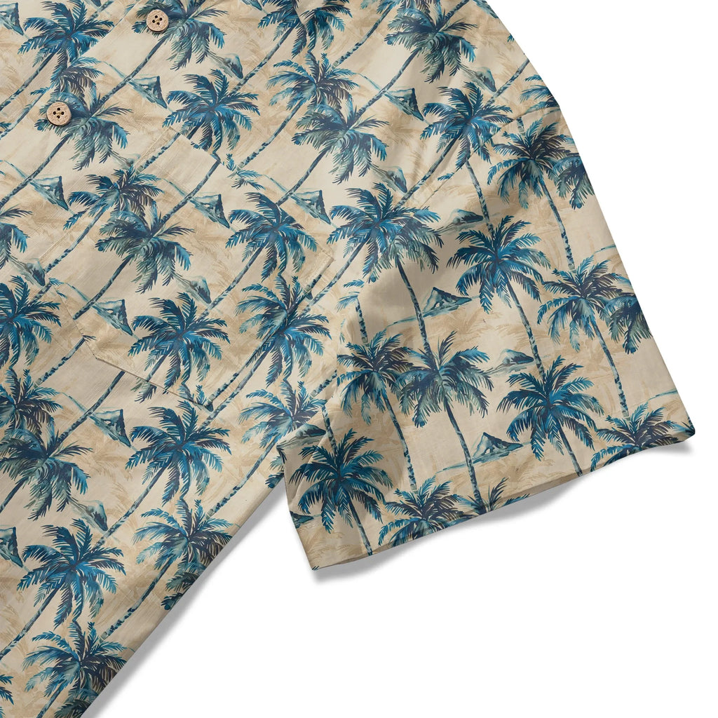 LeosWare® Men's Hawaiian Shirt Short Sleeve Button-up 100% Cotton Blue Aloha Blue Coconut Island Shadow