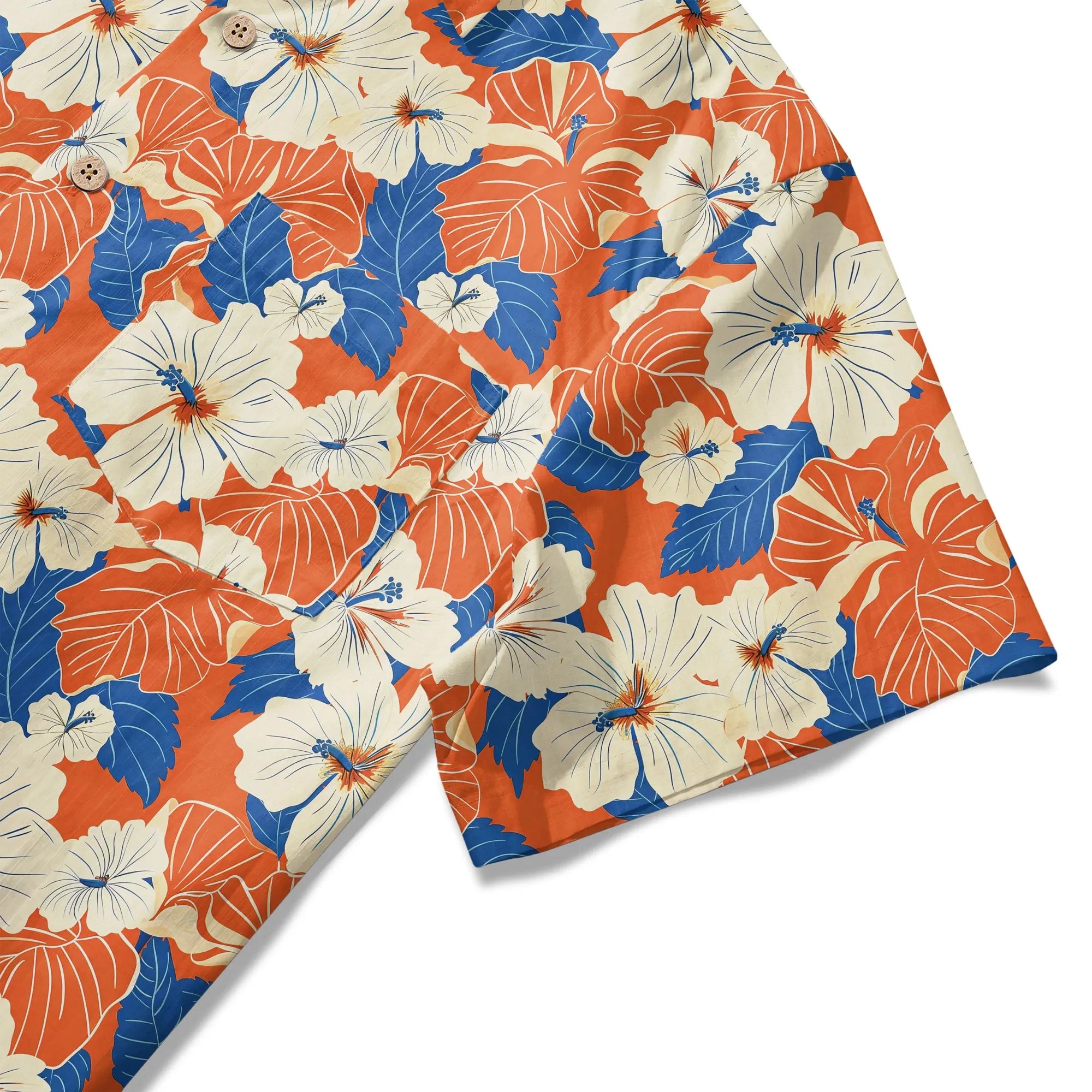 LeosWare® Men's Hawaiian Shirt Short Sleeve Button-up 100% Cotton Orange Aloha Orange Blue Hibiscus Whispers