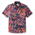 LeosWare® Plant Men's Hawaiian Shirt Short Sleeve Button-up 100% Cotton Red Aloha Crimson Leaf Jungle