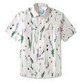 LeosWare® Men's Hawaiian Shirt Short Sleeve Button-up 100% Cotton Green Aloha Whimsical Traces