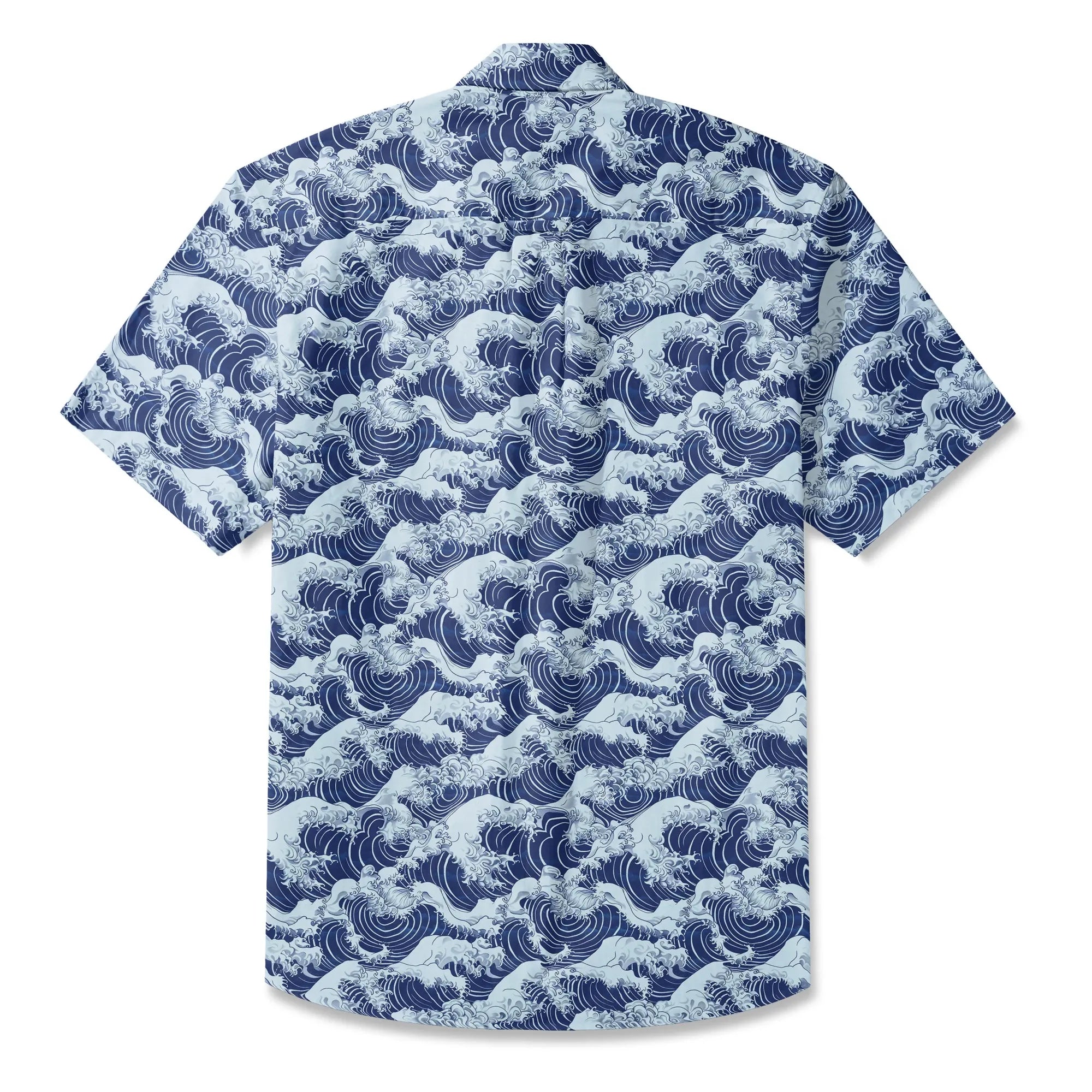 LeosWare® Men's Hawaiian Shirt Short Sleeve Button-up 100% Cotton Blue Aloha Blue Wave World