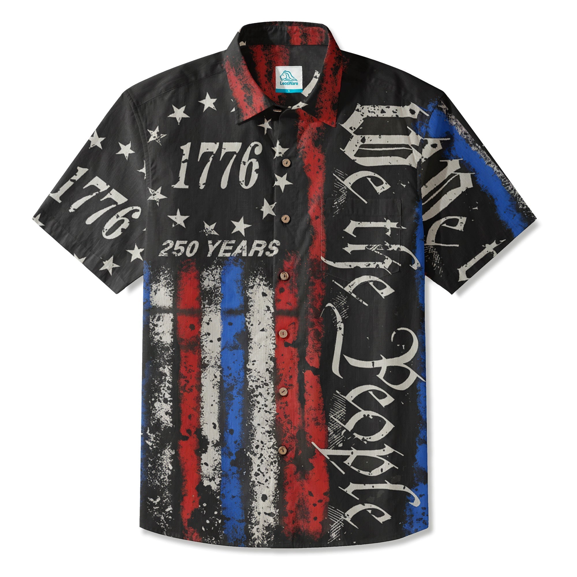 LeosWare® Men's Hawaiian Shirt Short Sleeve Button-up Breathable & Quick-Dry Aloha 250th Anniversary Celebration Of U.s. Independence Day