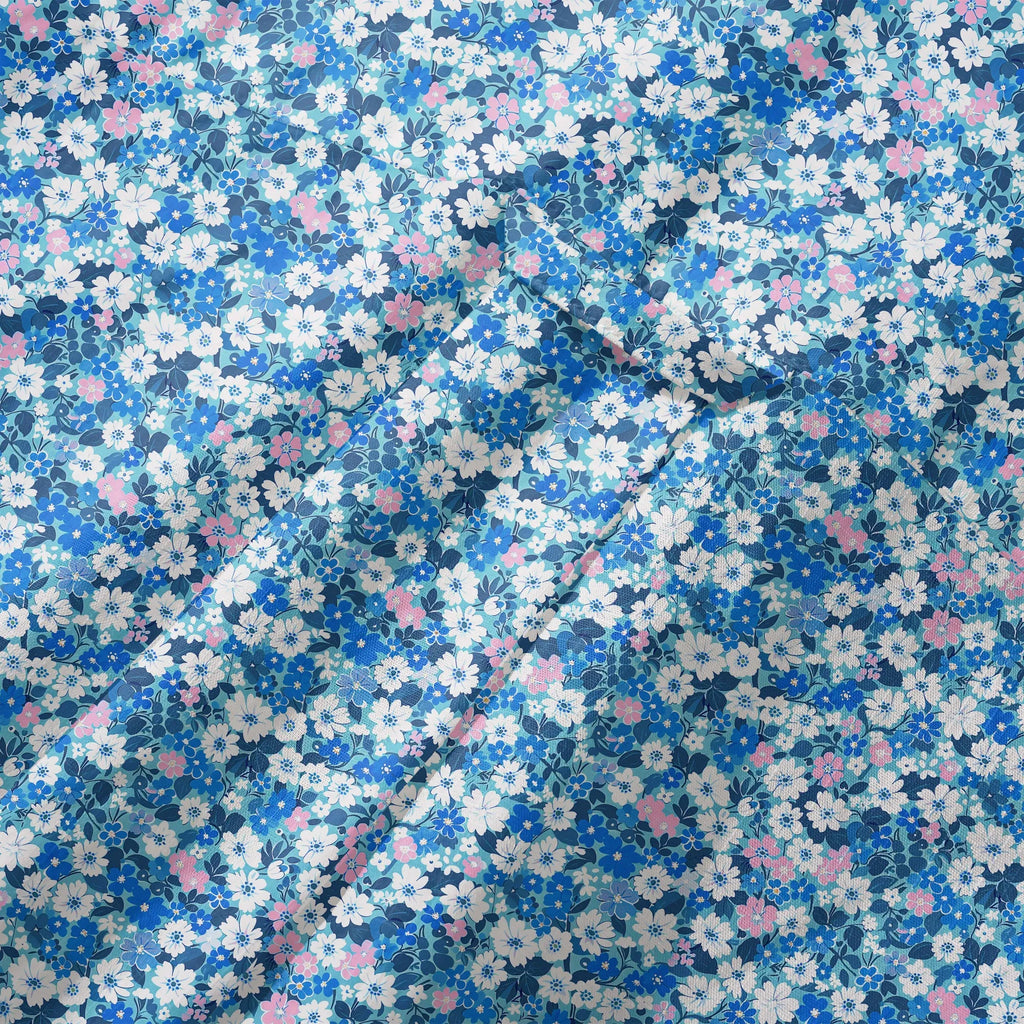 LeosWare® Flower Men's Hawaiian Shirt Short Sleeve Button-up 100% Cotton Blue Aloha Blue Sea Flower Trail
