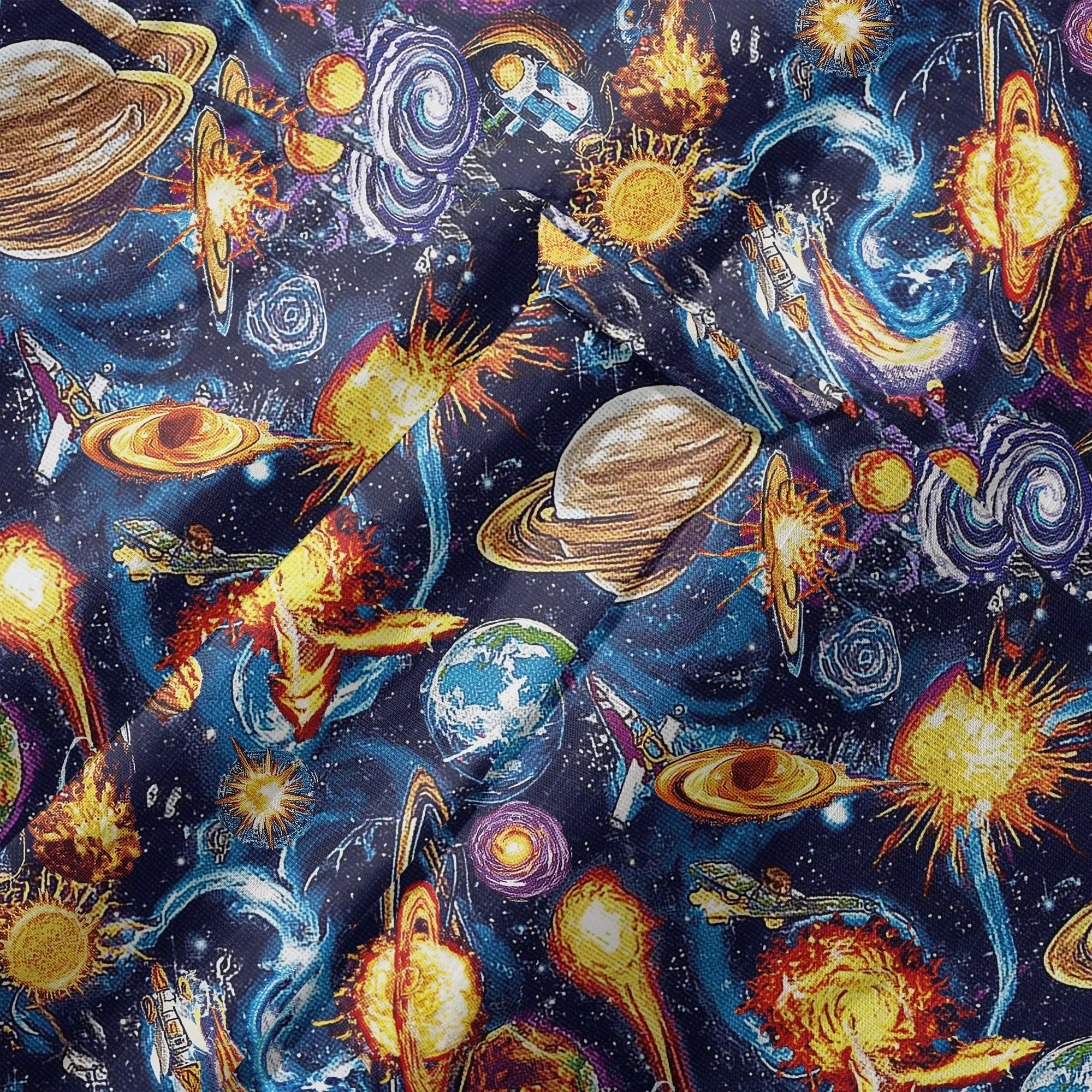 LeosWare® Men's Hawaiian Shirt Short Sleeve Button-up 100% Cotton Blue Aloha Journey Across The Stars