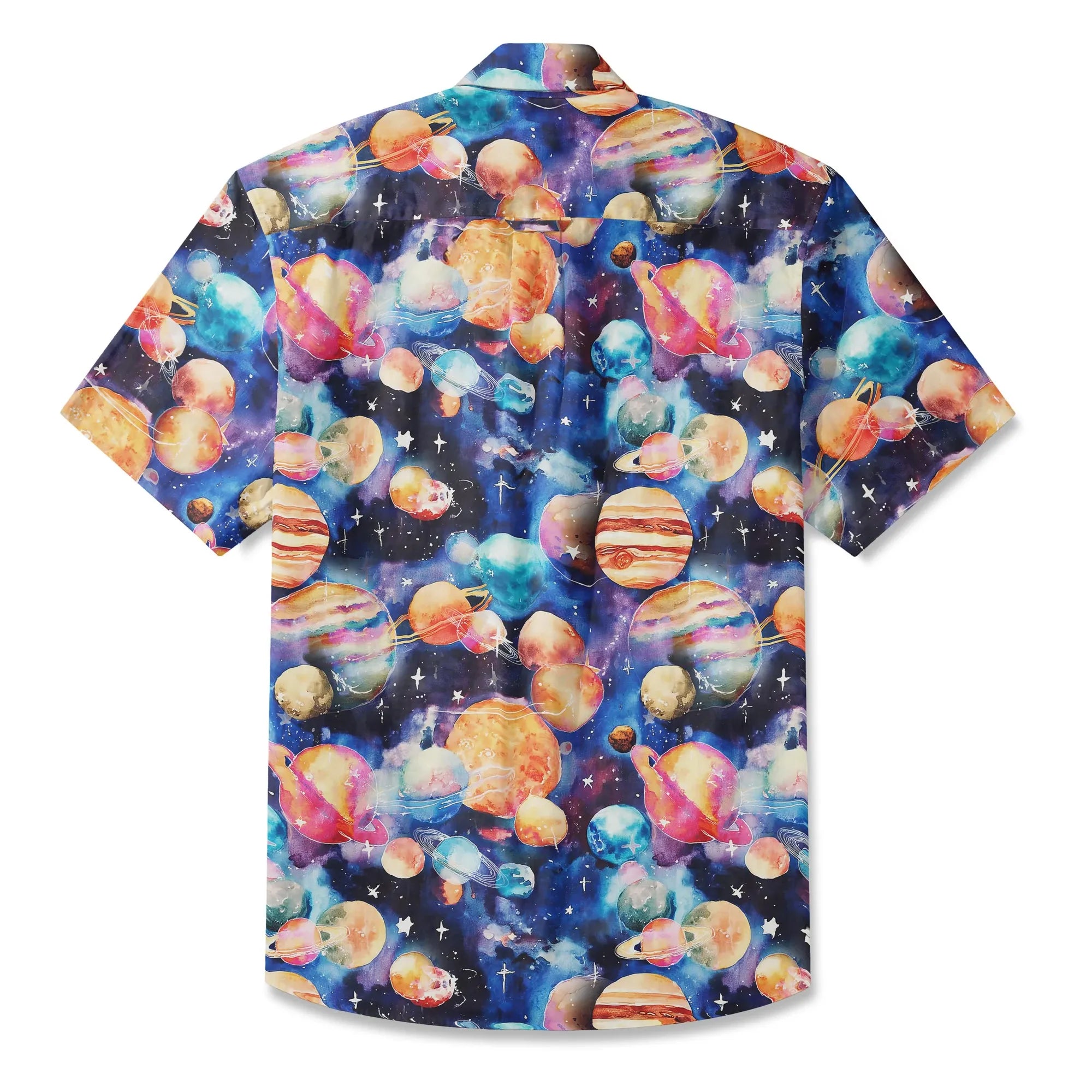 LeosWare® Men's Hawaiian Shirt Short Sleeve Button-up 100% Cotton Blue Aloha Watercolor Star Dream
