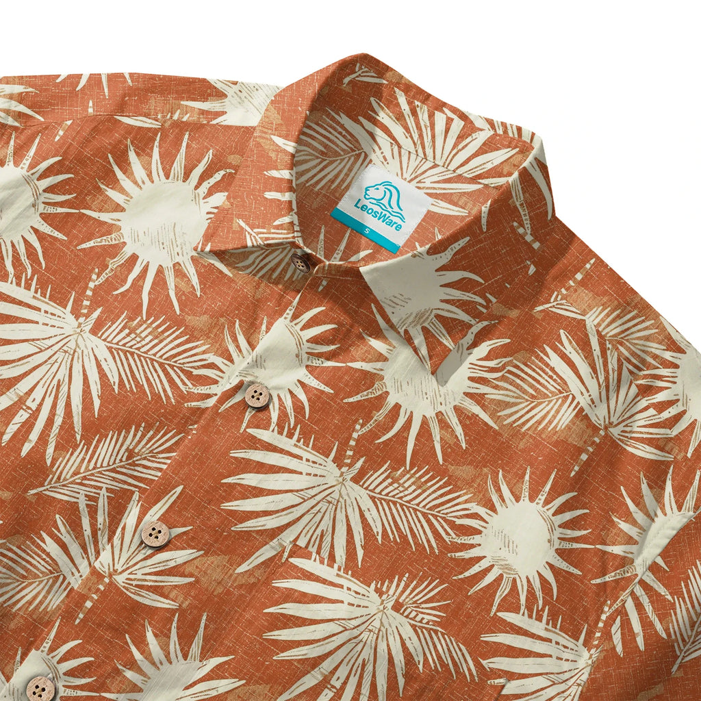 LeosWare® Men's Hawaiian Shirt Short Sleeve Button-up 100% Cotton Orange Aloha Orange Brown Coconut Shadow