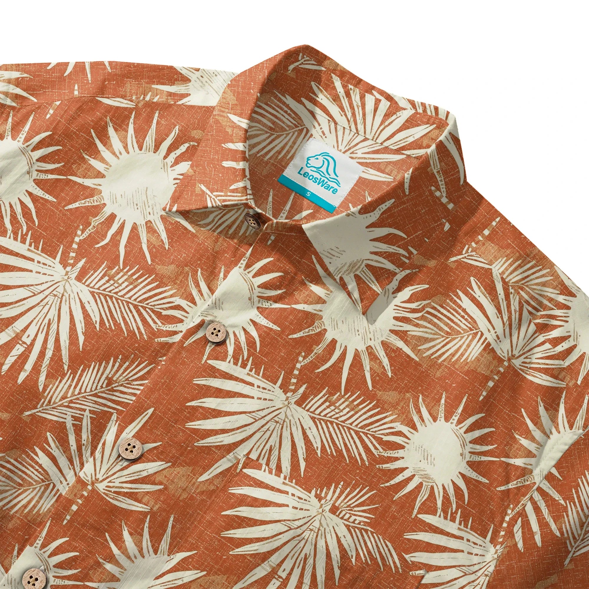 LeosWare® Men's Hawaiian Shirt Short Sleeve Button-up 100% Cotton Orange Aloha Orange Brown Coconut Shadow