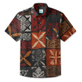 LeosWare® Men's Hawaiian Shirt Short Sleeve Button-up 95% Polyester, 5% Spandex Aloha Ember Blocks