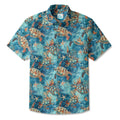 LeosWare® Men's Hawaiian Shirt Short Sleeve Button-up 100% Cotton Blue Aloha Golden Turtle Sea